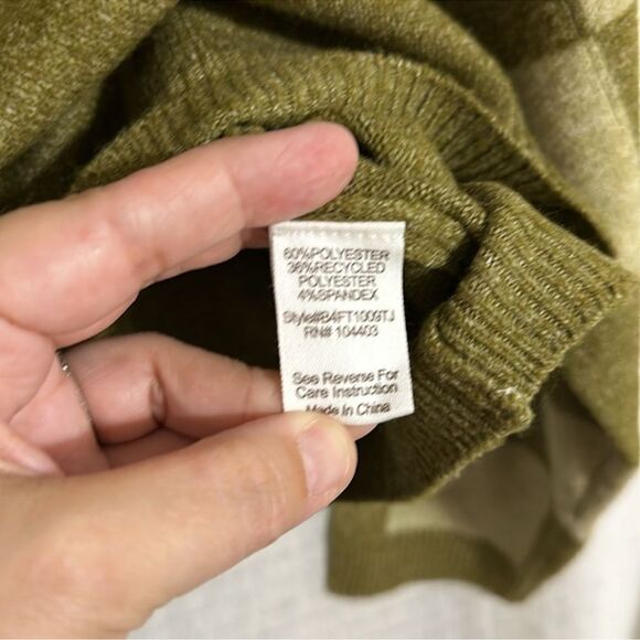blu pepper XL Olive Moth Green Heather Knit Crew Checker Sleeve Boxy Sweater - Picture 14 of 15